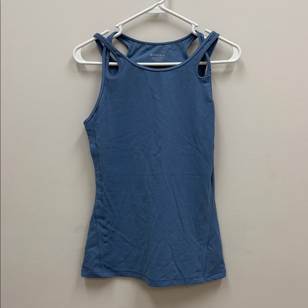 Athleta Cut Out Stretch Sleeveless Shanti Active Tank Top Stone Blue Size M!